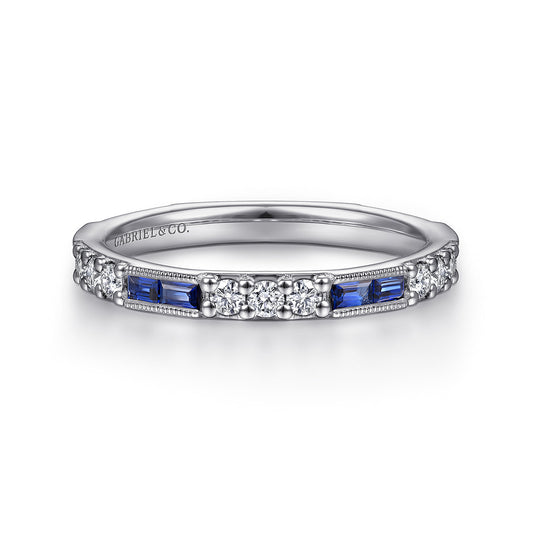 Stackable Ring 14K White Gold Diamond and Blue Sapphire 0.4ct — Gabriel & Co. LR4572W45SA