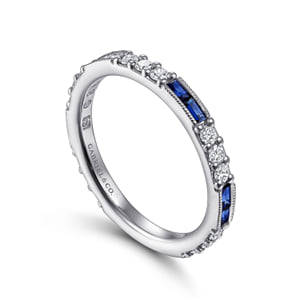 Stackable Ring 14K White Gold Diamond and Blue Sapphire 0.4ct — Gabriel & Co. LR4572W45SA