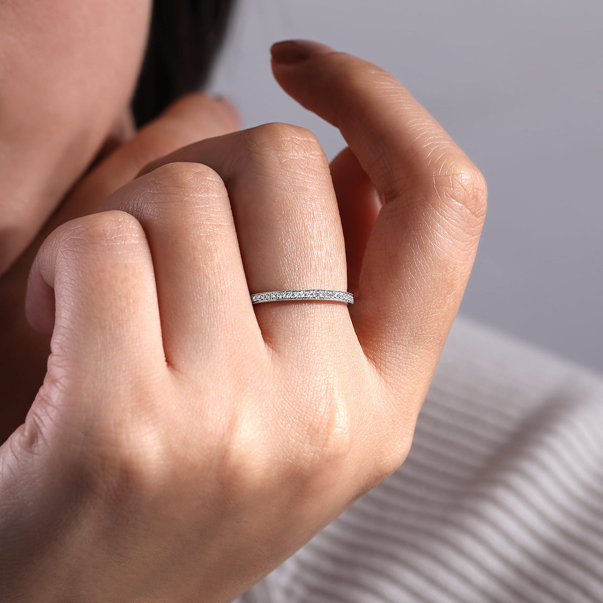 14K White Gold Pave Diamond Eternity Stackable Ring — Gabriel & Co. LR4862W45JJ