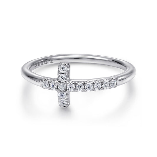 14K White Gold Diamond Cross Ring — Gabriel & Co. LR50221W45JJ