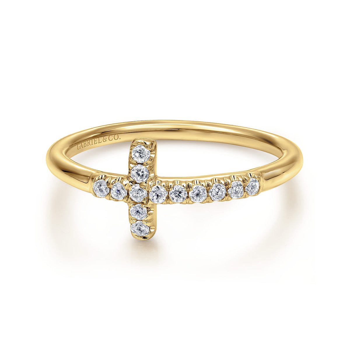 14K Yellow Gold Sideways Diamond Cross Ring — Gabriel & Co. LR50221Y45JJ