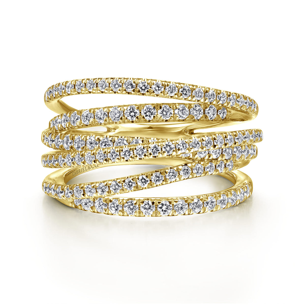 14k Yellow Gold Layered Criss Crossing Wide Band Diamond Ring — Gabriel & Co. LR50964Y45JJ