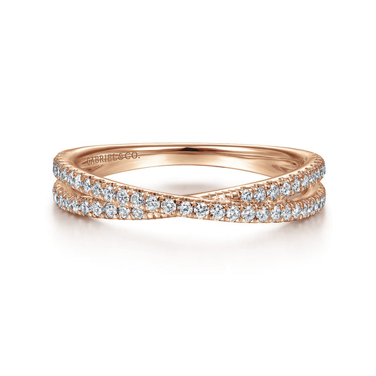 14K Rose Gold Criss Cross Diamond Stackable Ring — Gabriel & Co. LR51169K45JJ