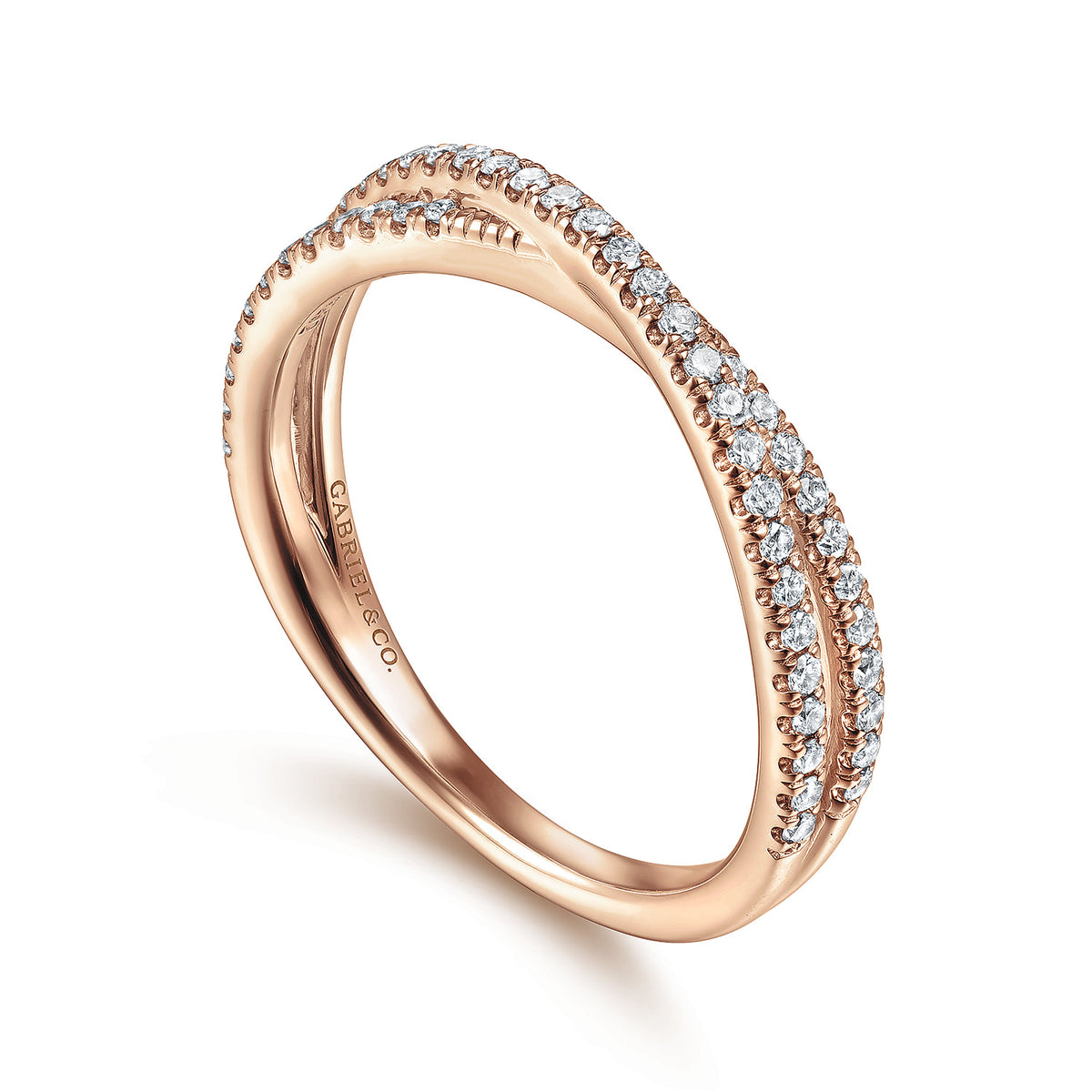 14K Rose Gold Criss Cross Diamond Stackable Ring — Gabriel & Co. LR51169K45JJ