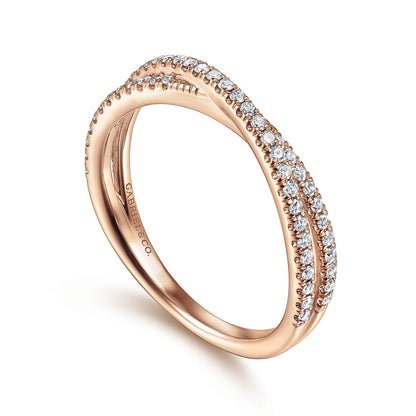 14K Rose Gold Criss Cross Diamond Stackable Ring — Gabriel & Co. LR51169K45JJ