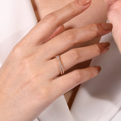 14K Rose Gold Criss Cross Diamond Stackable Ring — Gabriel & Co. LR51169K45JJ