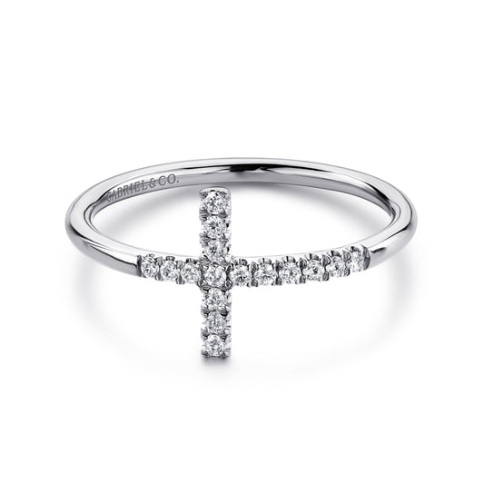 14K White Gold Sideways Cross Diamond Ring — Gabriel & Co. LR51170W45JJ