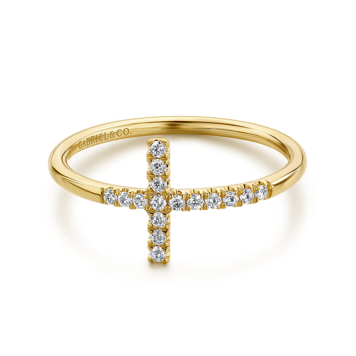 14K Yellow Gold Sideways Cross Diamond Ring — Gabriel & Co. LR51170Y45JJ