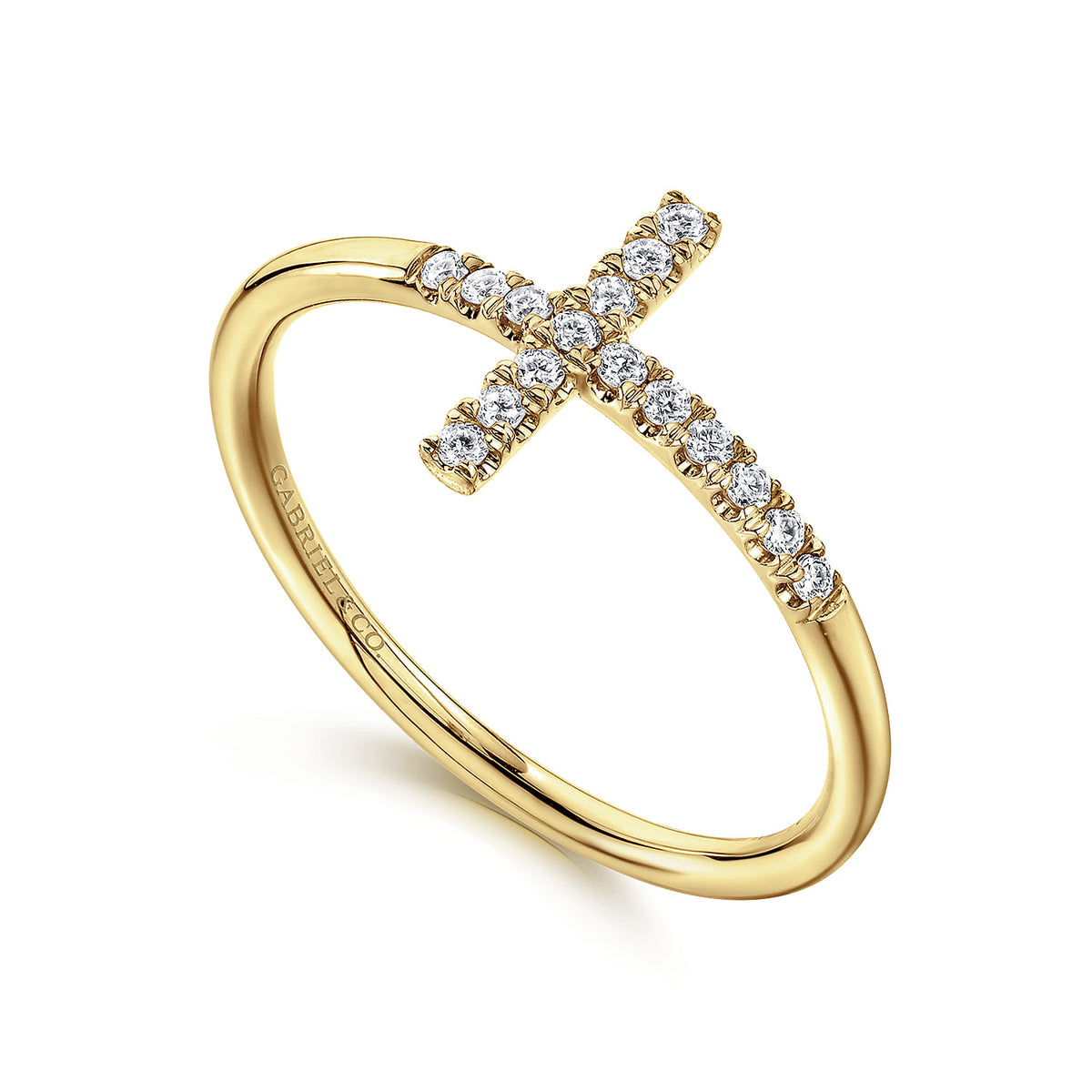 14K Yellow Gold Sideways Cross Diamond Ring — Gabriel & Co. LR51170Y45JJ