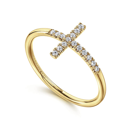 14K Yellow Gold Sideways Cross Diamond Ring — Gabriel & Co. LR51170Y45JJ