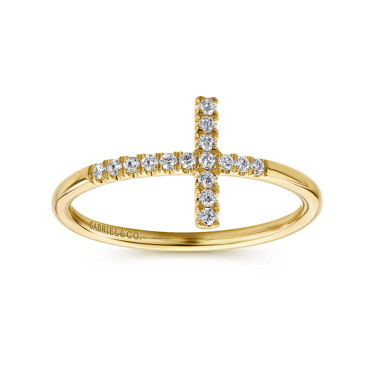 14K Yellow Gold Sideways Cross Diamond Ring — Gabriel & Co. LR51170Y45JJ