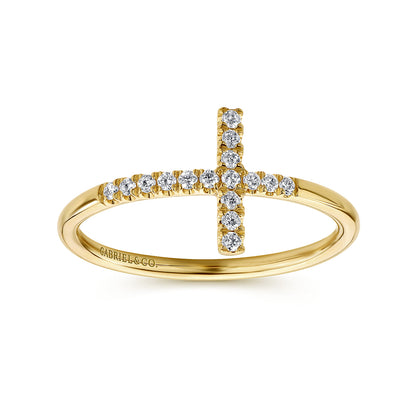 14K Yellow Gold Sideways Cross Diamond Ring — Gabriel & Co. LR51170Y45JJ