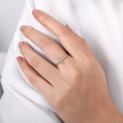 14K Yellow Gold Sideways Cross Diamond Ring — Gabriel & Co. LR51170Y45JJ