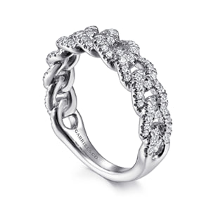 14K White Gold Chain Link Stackable Diamond Ring — Gabriel & Co. LR51181W45JJ