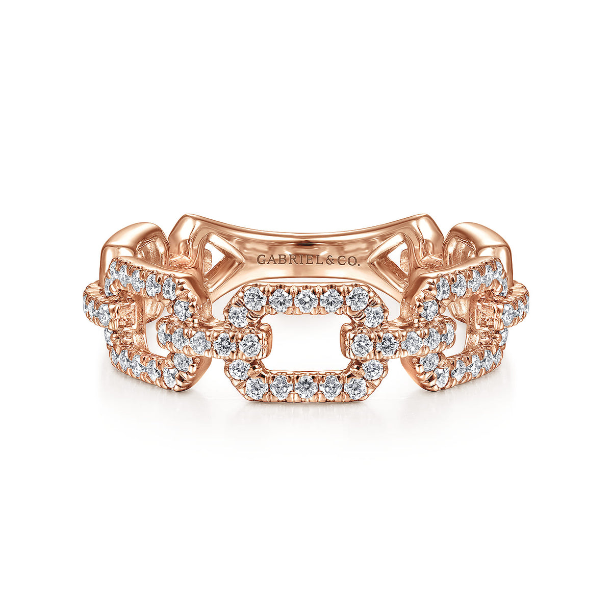 14K Rose Gold Pave Diamond Chain Link Ring Band — Gabriel & Co. LR51249K45JJ