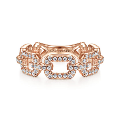 14K Rose Gold Pave Diamond Chain Link Ring Band — Gabriel & Co. LR51249K45JJ