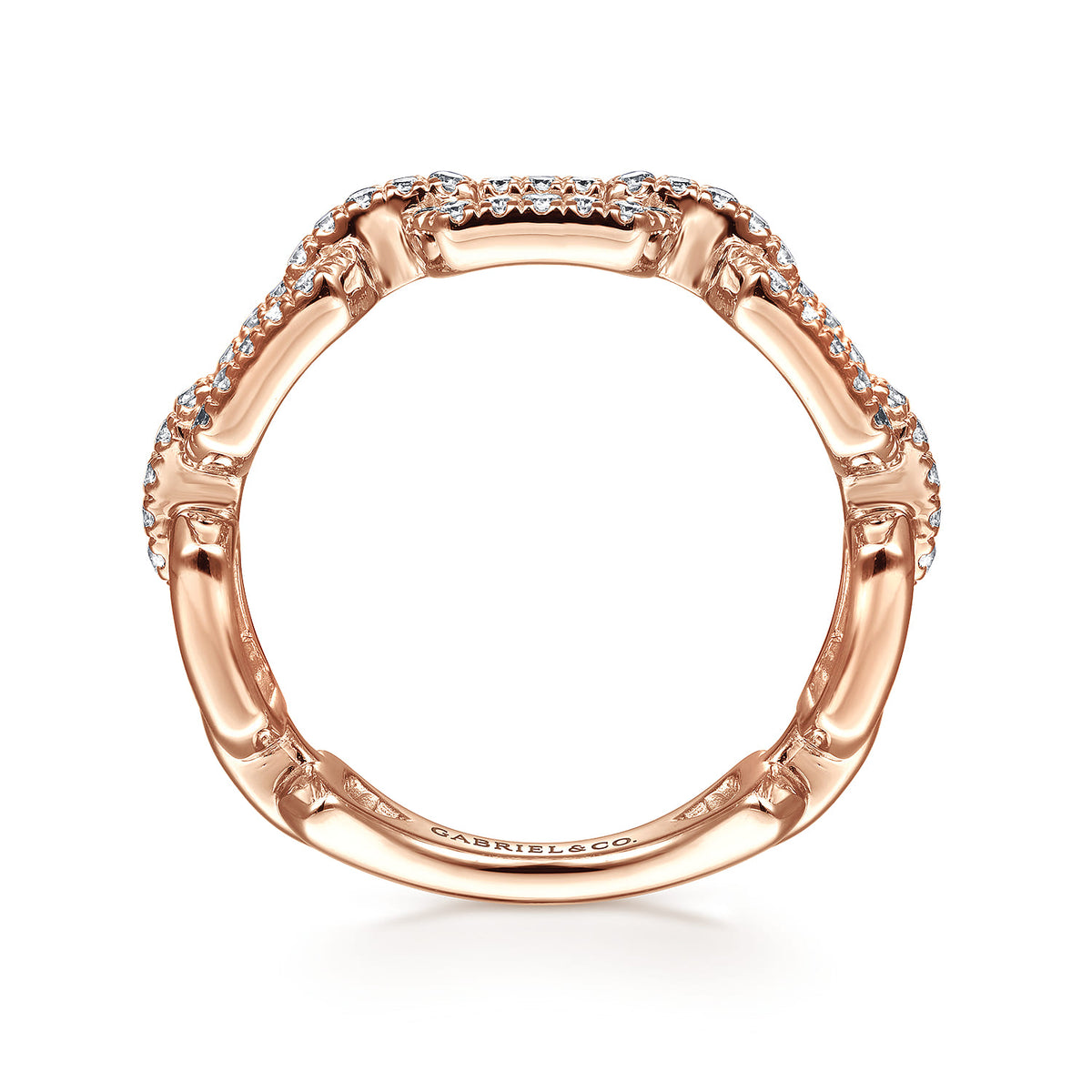 14K Rose Gold Pave Diamond Chain Link Ring Band — Gabriel & Co. LR51249K45JJ