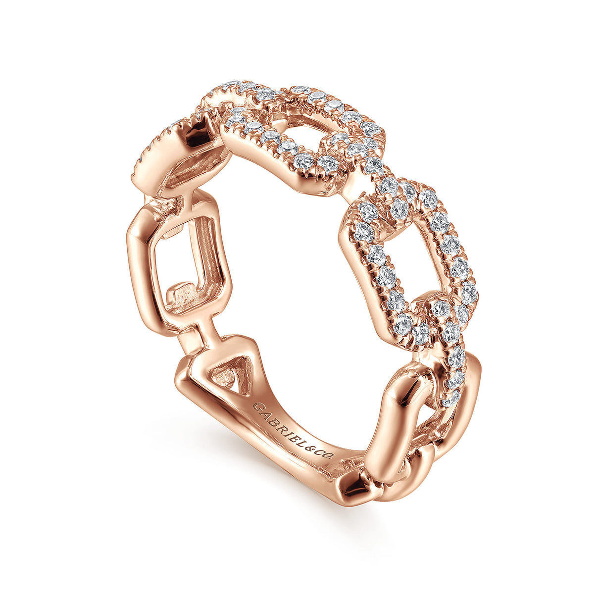 14K Rose Gold Pave Diamond Chain Link Ring Band — Gabriel & Co. LR51249K45JJ