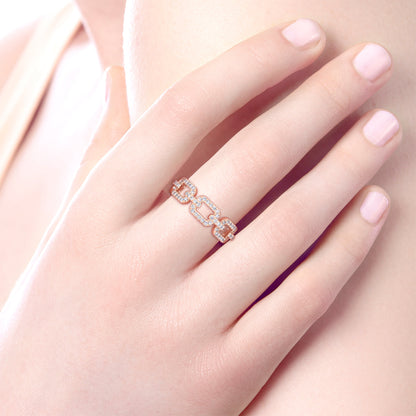 14K Rose Gold Pave Diamond Chain Link Ring Band — Gabriel & Co. LR51249K45JJ