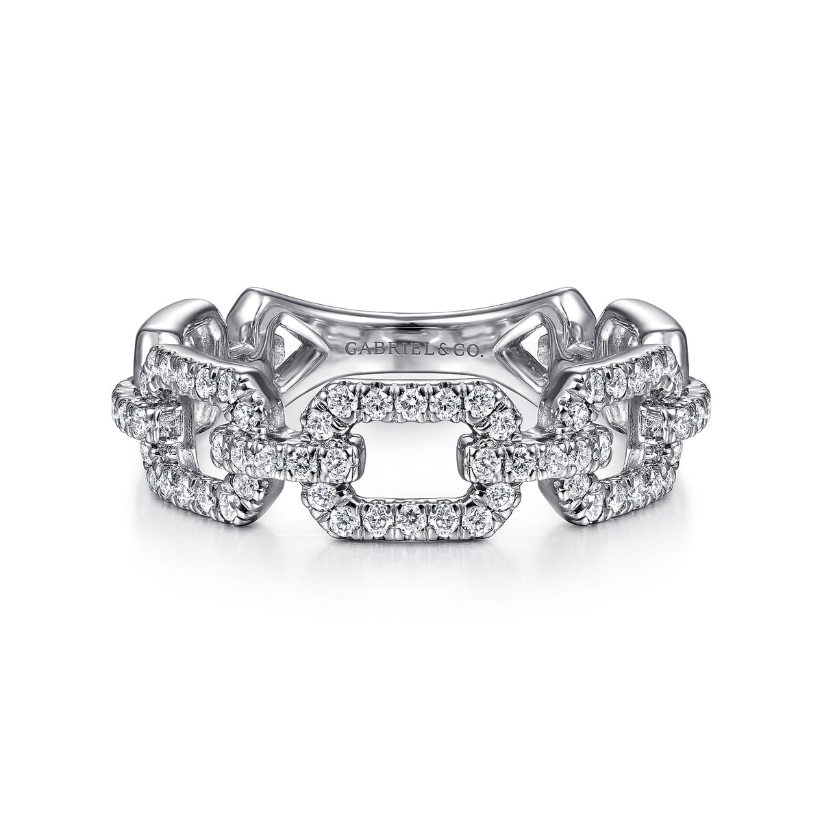 14K White Gold Pave Diamond Chain Link Ring Band — Gabriel & Co. LR51249W45JJ