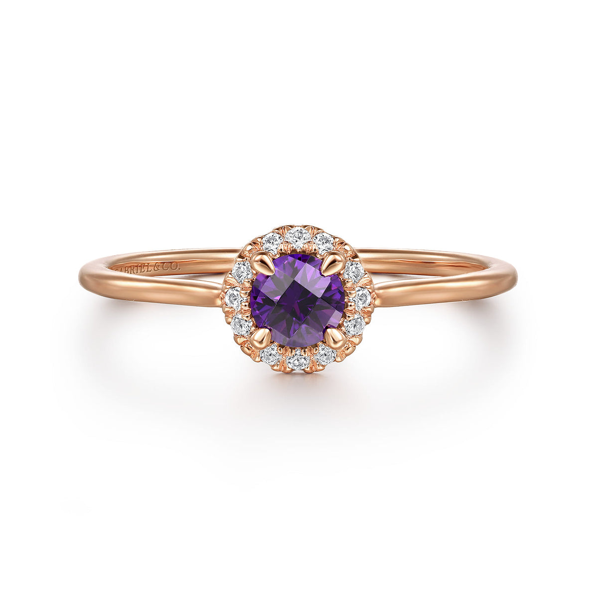14K Rose Gold Amethyst and Diamond Halo Promise Ring — Gabriel & Co. LR51264K45AM