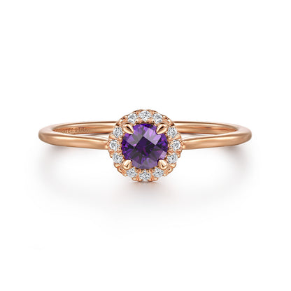 14K Rose Gold Amethyst and Diamond Halo Promise Ring — Gabriel & Co. LR51264K45AM