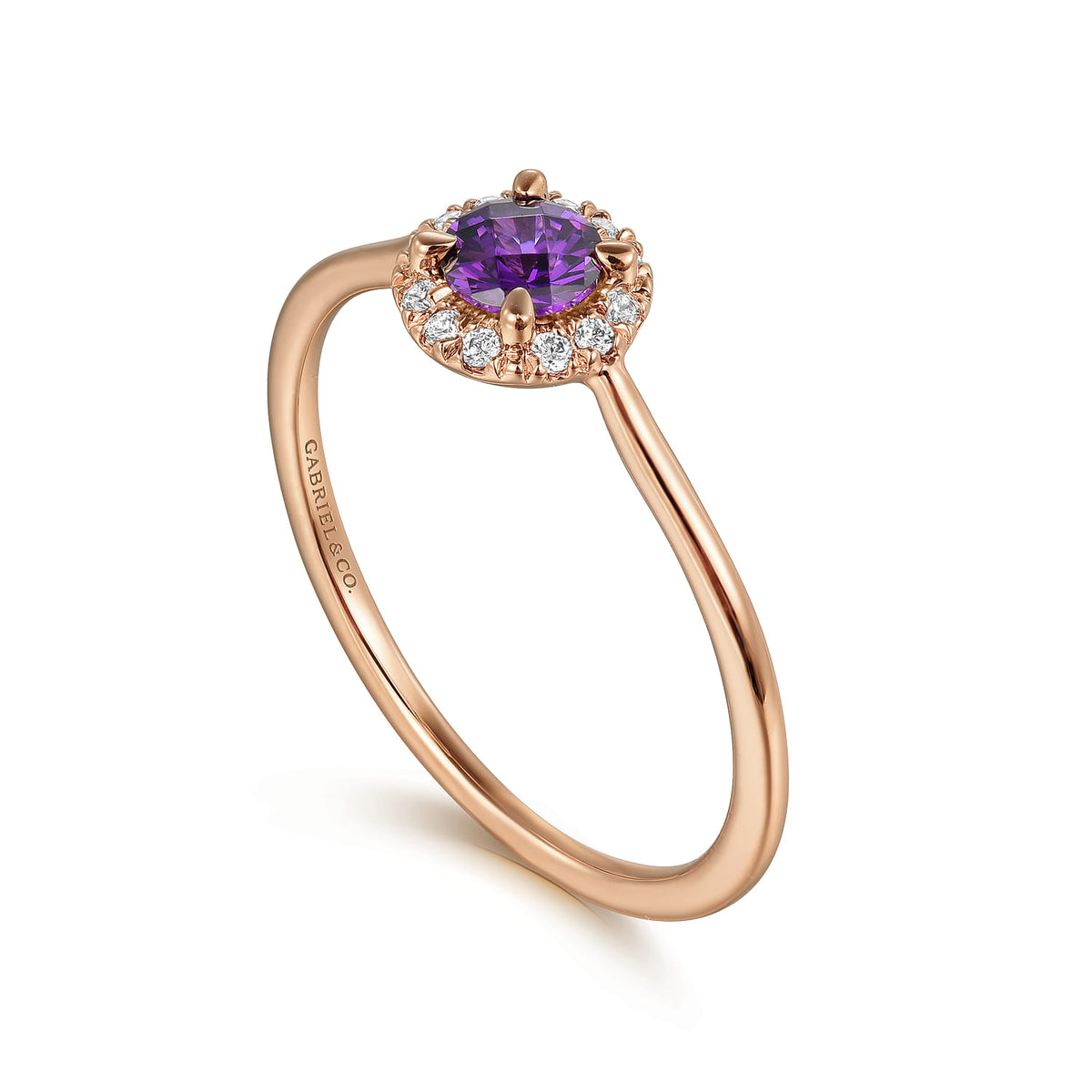 14K Rose Gold Amethyst and Diamond Halo Promise Ring — Gabriel & Co. LR51264K45AM