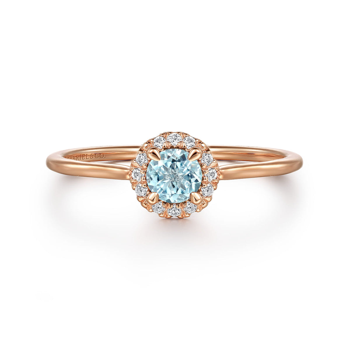 14K Rose Gold Aquamarine and Diamond Halo Promise Ring — Gabriel & Co. LR51264K45AQ