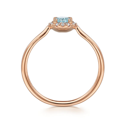 14K Rose Gold Aquamarine and Diamond Halo Promise Ring — Gabriel & Co. LR51264K45AQ