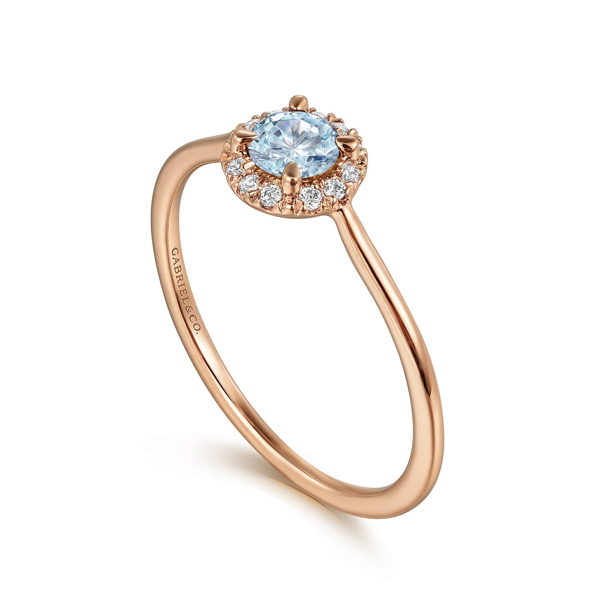 14K Rose Gold Aquamarine and Diamond Halo Promise Ring — Gabriel & Co. LR51264K45AQ