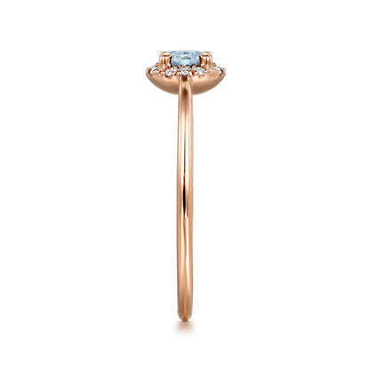 14K Rose Gold Aquamarine and Diamond Halo Promise Ring — Gabriel & Co. LR51264K45AQ