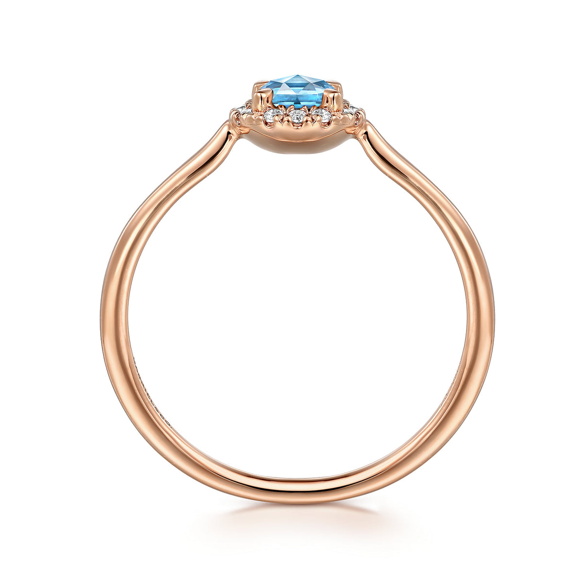 14K Rose Gold Blue Topaz and Diamond Halo Promise Ring — Gabriel & Co. LR51264K45BT