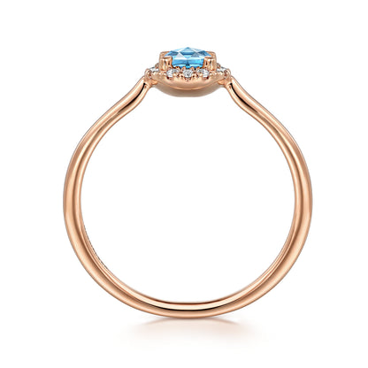 14K Rose Gold Blue Topaz and Diamond Halo Promise Ring — Gabriel & Co. LR51264K45BT