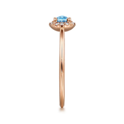 14K Rose Gold Blue Topaz and Diamond Halo Promise Ring — Gabriel & Co. LR51264K45BT