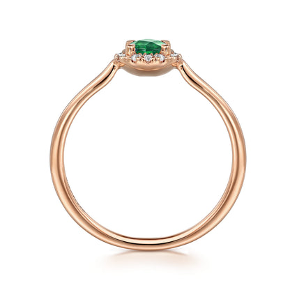 14K Rose Gold Emerald and Diamond Halo Promise Ring — Gabriel & Co. LR51264K45EA