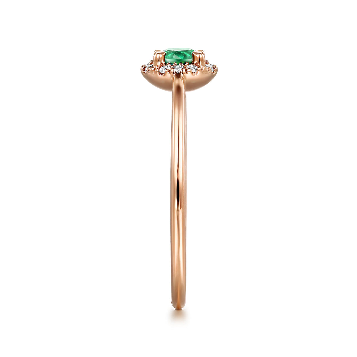 14K Rose Gold Emerald and Diamond Halo Promise Ring — Gabriel & Co. LR51264K45EA