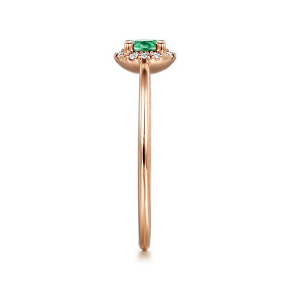 14K Rose Gold Emerald and Diamond Halo Promise Ring — Gabriel & Co. LR51264K45EA