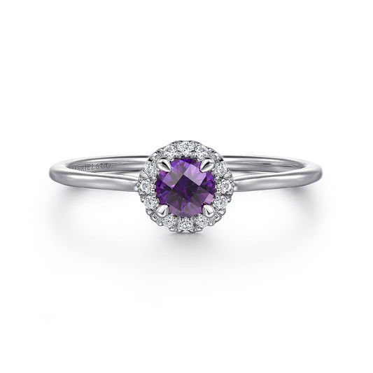 14K White Gold Amethyst and Diamond Halo Ring — Gabriel & Co. LR51264W45AM