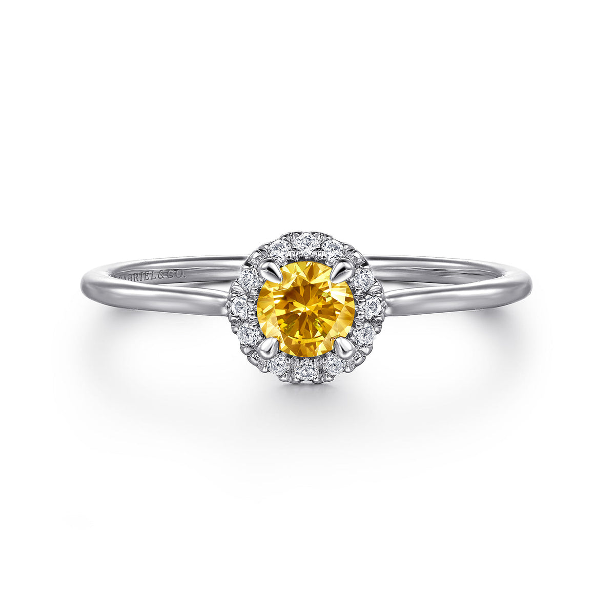 14K White Gold Citrine and Diamond Halo Promise Ring — Gabriel & Co. LR51264W45CT