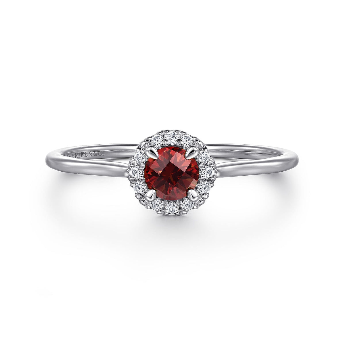 14K White Gold Garnet and Diamond Halo Ring — Gabriel & Co. LR51264W45GN