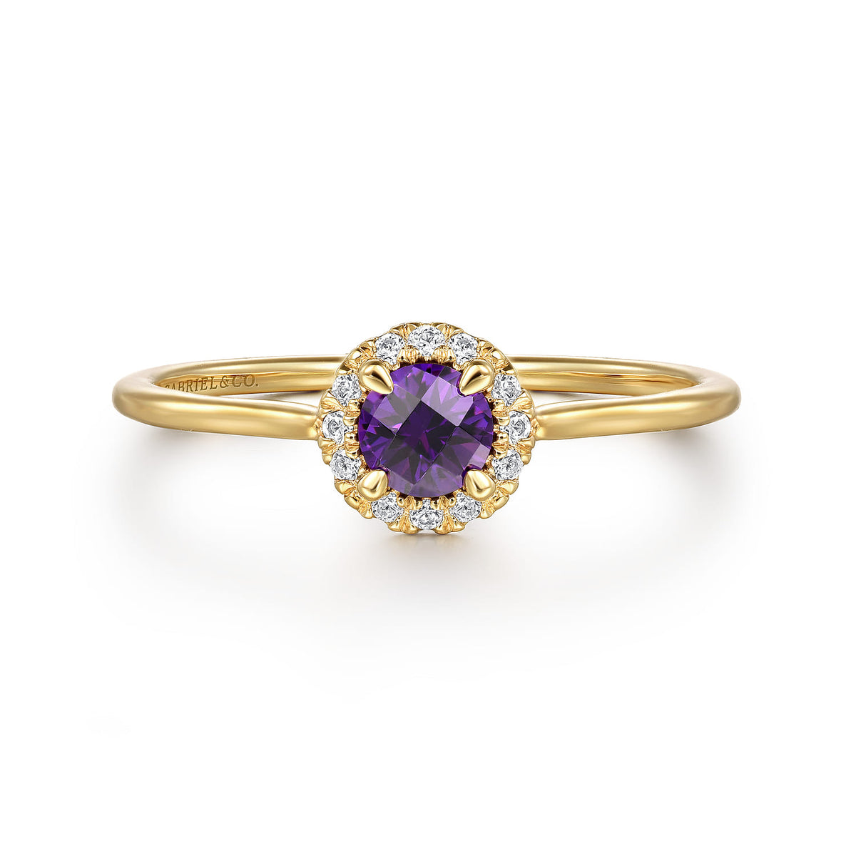 14K Yellow Gold Amethyst and Diamond Halo Promise Ring — Gabriel & Co. LR51264Y45AM