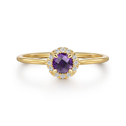 14K Yellow Gold Amethyst and Diamond Halo Promise Ring — Gabriel & Co. LR51264Y45AM