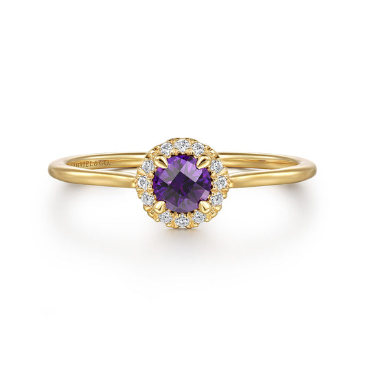 14K Yellow Gold Amethyst and Diamond Halo Promise Ring — Gabriel & Co. LR51264Y45AM