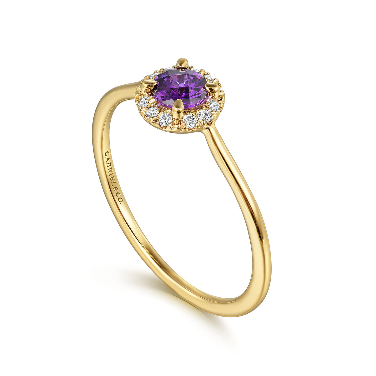 14K Yellow Gold Amethyst and Diamond Halo Promise Ring — Gabriel & Co. LR51264Y45AM
