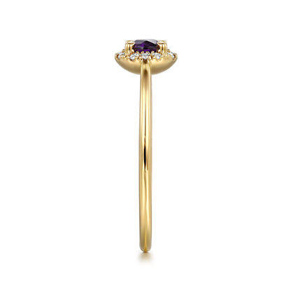 14K Yellow Gold Amethyst and Diamond Halo Promise Ring — Gabriel & Co. LR51264Y45AM