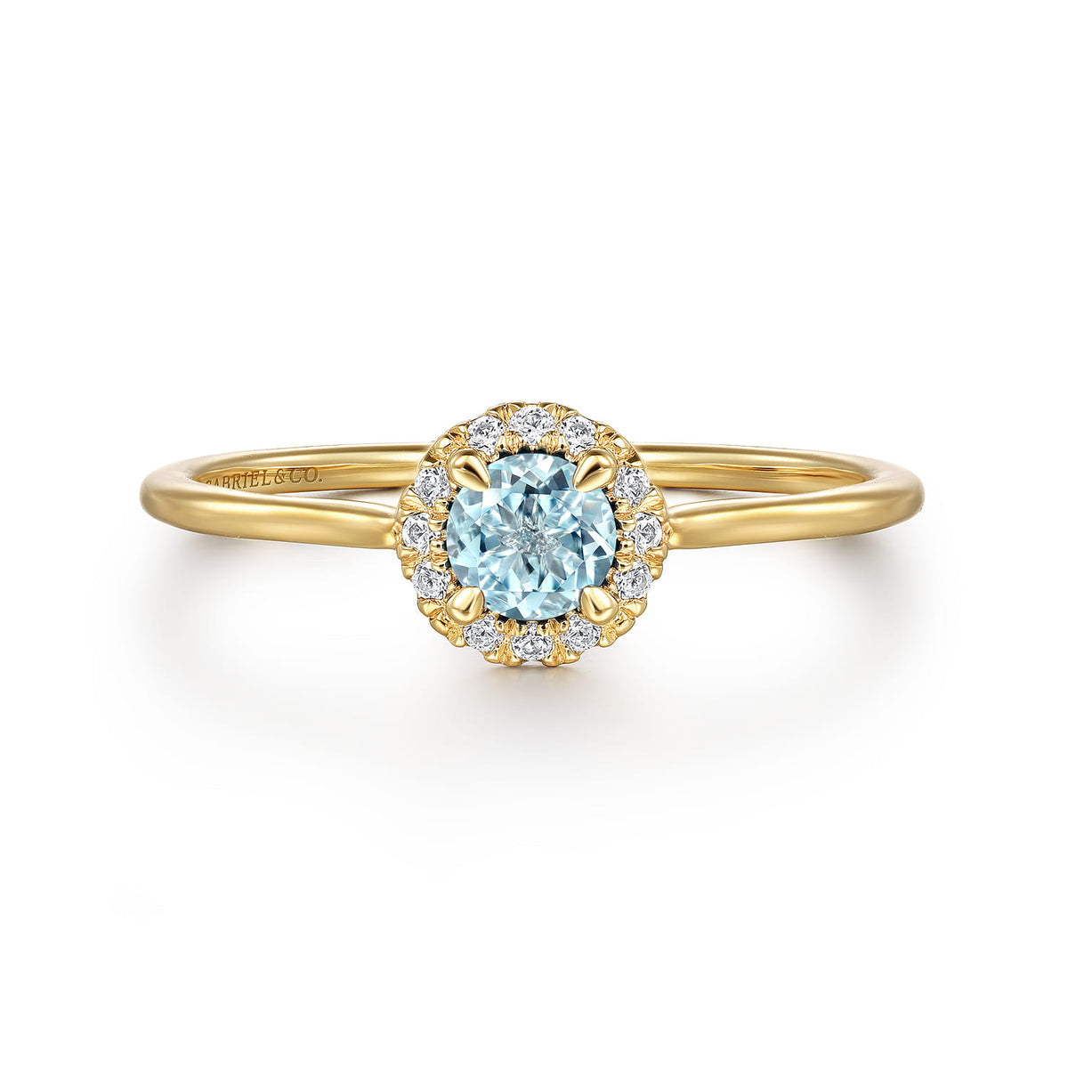 14K Yellow Gold Aquamarine and Diamond Halo Promise Ring — Gabriel & Co. LR51264Y45AQ