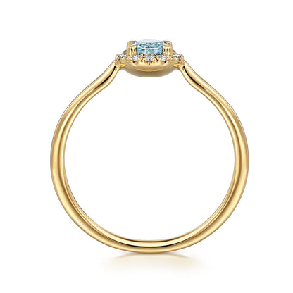 14K Yellow Gold Aquamarine and Diamond Halo Promise Ring — Gabriel & Co. LR51264Y45AQ