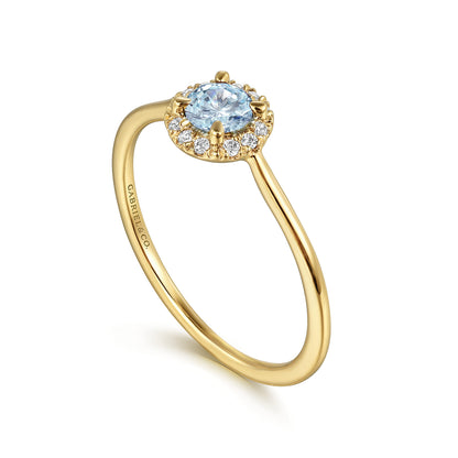 14K Yellow Gold Aquamarine and Diamond Halo Promise Ring — Gabriel & Co. LR51264Y45AQ