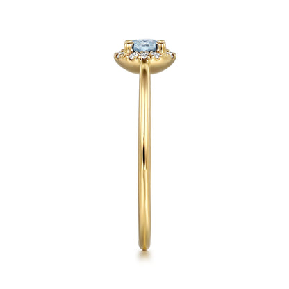 14K Yellow Gold Aquamarine and Diamond Halo Promise Ring — Gabriel & Co. LR51264Y45AQ