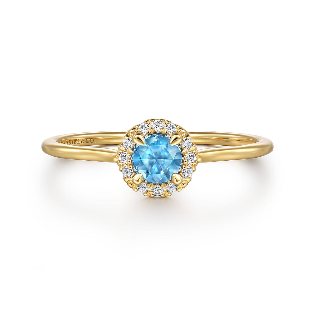 14K Yellow Gold Blue Topaz and Diamond Halo Promise Ring — Gabriel & Co. LR51264Y45BT